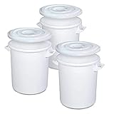 3x Kunststofftonne 50 Liter mit Deckel, lebensmittelecht, Polyethylen-Kunststoff (PE-HD), weiß
