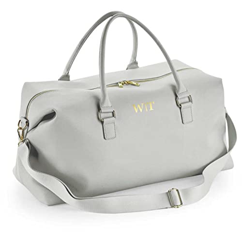 AWASG Personalisierte Weekender Reisetasche für Damen | Sport- und Reisetasche mit Initialen | Frauentasche groß Totebag mit abnehmbarem Umhängegurt (grau)
