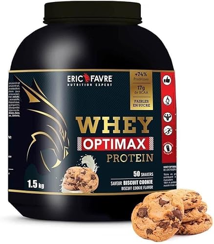 WHEY OPTIMAX PROTEIN - Molkenproteinpulver für Muskelaufbau - Regeneration mit natürlich vorkommendem Glutamin und BCAA-Aminosäuren - Cookie 1,5kg - Eric Favre