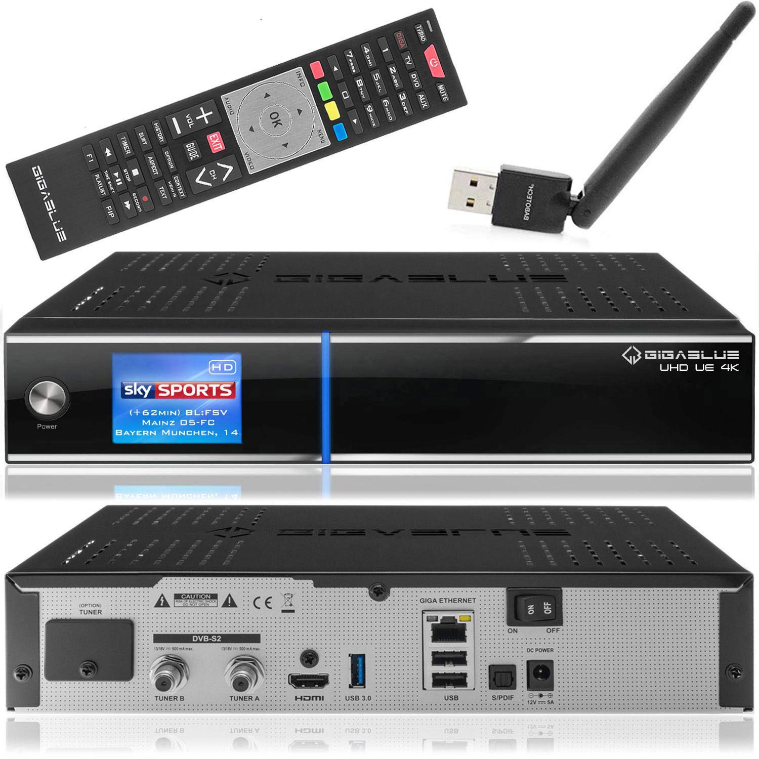 Gigablue UE 4k Receiver mit 2 x DVB-S2 FBC Tuner SAT-Receiver 2xDVB-S2 inkl. Babotech® WLAN Stick