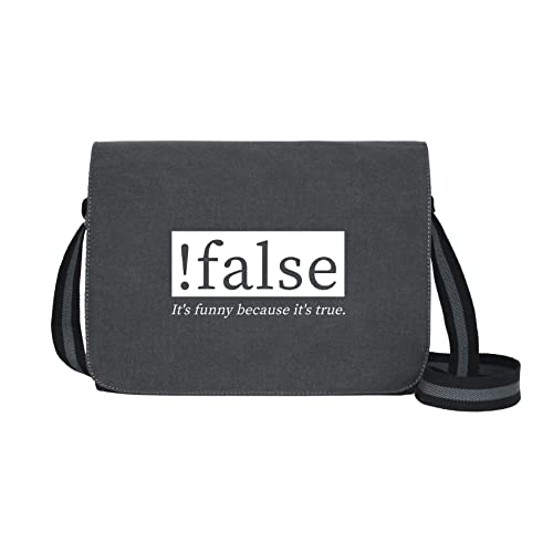 !False - Umhängetasche Messenger Bag für Geeks und Nerds mit 5 Fächern - 15.6 Zoll, Schwarz Anthrazit
