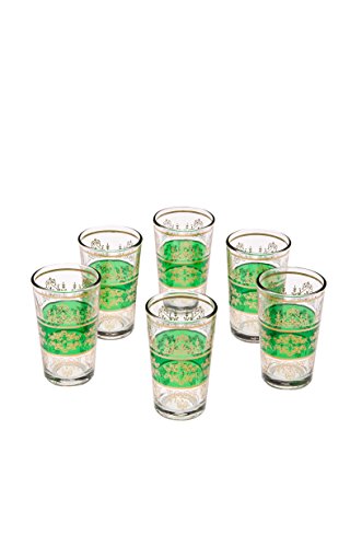 Orientalische verzierte Teegläser Set 6 Gläser Marrakesch Grün Gold | Marokkanische Tee Gläser Set 6 teilig Deko orientalisch | 6 x Orientalisches Marokkanisches Teeglas verziert | Farben Auswahl