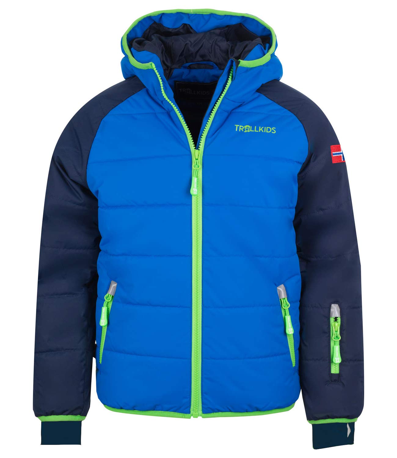 Trollkids Kinder Hafjell XT wasserabweisende leichte Skijacke Winterjacke, Marineblau/Mittelblau/Grün, Größe 176