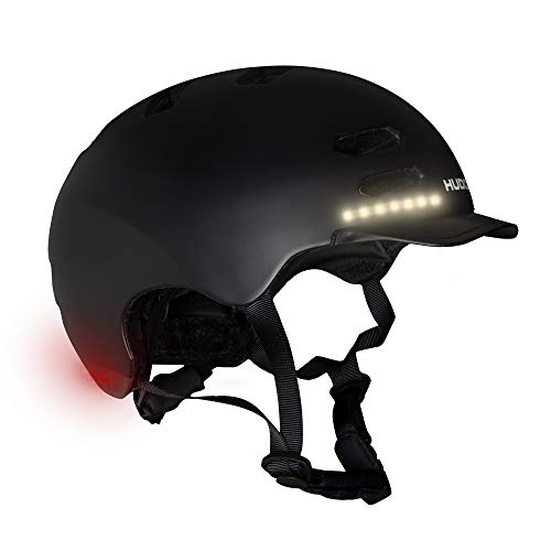 HUDORA Jugend & Erwachsene Skaterhelm, Gr. L | LED Licht Helm | Fahrradhelm mit Auto-Blinklicht & passgenauer Größenanpassung, schwarz, L (58-61 cm)
