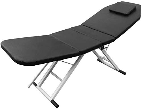 RANZIX Dreifach Gefaltetes Kosmetikliege Massageliege Massagetisch Massagestuhl bis 150 kg belastbar Premium-PVC-Leder mit Aluminiumfüße für Salon Spa (Black)