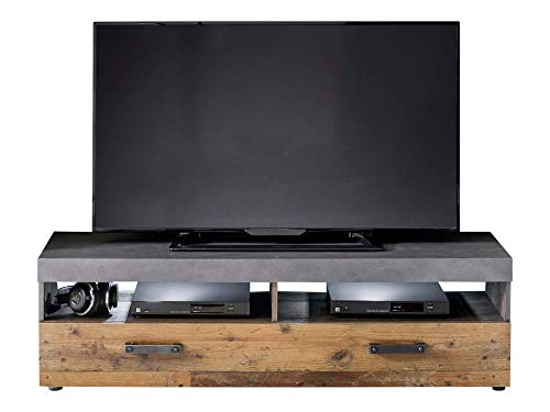 Newfurn TV Lowboard Industrial TV-Schrank Fernsehtisch Rack Board II 139x41x 40 cm (BxHxT) II [Nanuk.Four] in Graphit Grau Matera-Old Wood/Old Wood Wohnzimmer Schlafzimmer