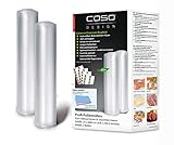 CASO Profi- Folienrollen 25x600 cm / 2 Rollen, für alle Vakuumierer, BPA-frei, sehr stark & reißfest ca. 150µm, aromadicht, kochfest, Sous Vide, wiederverwendbar, inkl. Food Manager Sticker