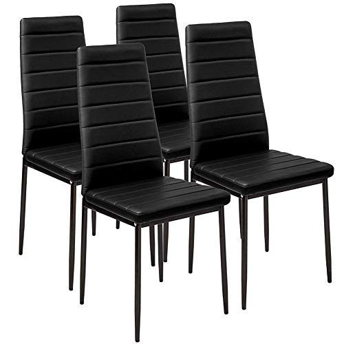 BAKAJI, Schwarz Set mit 4 modernen Esszimmerstühlen für Wohnzimmer, Küche, gepolsterter Sitz aus Kunstleder, Legierter Stahl-Legierung, Standard