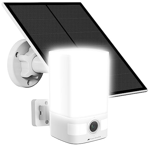 VisorTech Kamera außen WiFi: Solar-2K-Überwachungskamera, LED-Licht, Alarm, 14,4-Ah-Akku, WLAN, App (Solar Überwachungskamera Set)