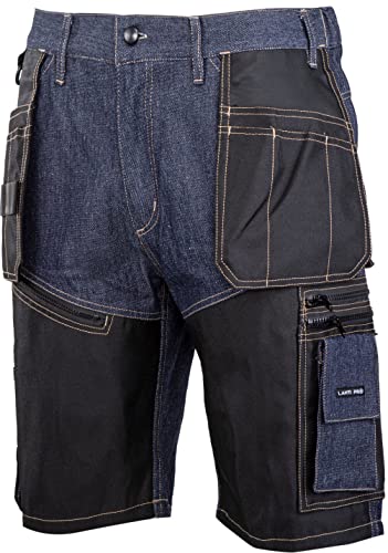 Lahti PRO Herren Jeans Cargo Herren-Arbeitsshorts Shorts | Größe: L | Farbe: Blau | Arbeitshose Sommer für Männer | Kurze Arbeitshosen | Hose aus Baumwolle | EN ISO 13688 | mit Werkzeug-Taschen