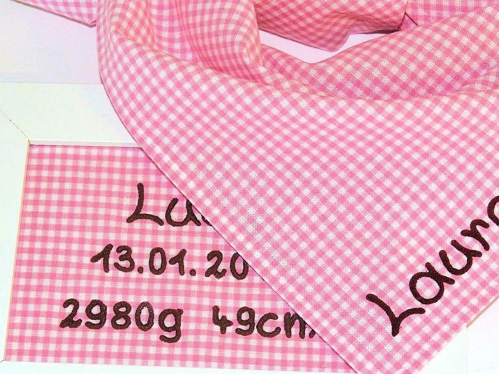 Vichykaro Taufgeschenk, Türschild personalisiert, Halstuch Karo mit Namen, Babygeschenk mit Namen, Taufgeschenk personalisiert, Farbe:rosa