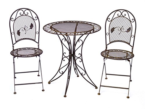 aubaho Gartentisch + 2X Stuhl Eisen Antique Style Gartenmöbel Garden Furniture braun