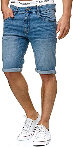 Indicode Herren Caden Jeans Shorts mit 5 Taschen | Herrenshorts Used Look für Männer Blue Wash XL