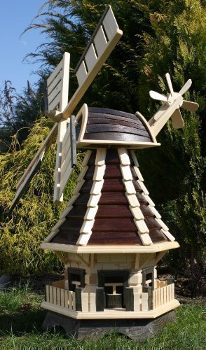 holzdekoladen Schöne Windmühle, Windmühlen mit Solar braun/natur Typ 1