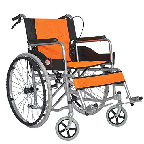 AOLI Faltbare tragbarer Reise-Rollstuhl, Tragbarer Rollstuhl für ältere Menschen, Geeignet für Senioren, Behinderte, Medical Rollstuhl, faltbaren Rollstuhl, Rot,Orange