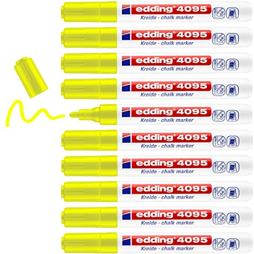 Edding Window Marker Set - 10 Rundspitze für Pinnwand schwarz 2 bis 3 mm Fluorescent gelb