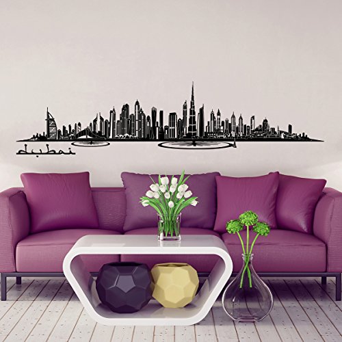 Wandkings Skyline - Deine Stadt wählbar - Dubai - 125 x 28 cm - Wandaufkleber Wandsticker Wandtattoo