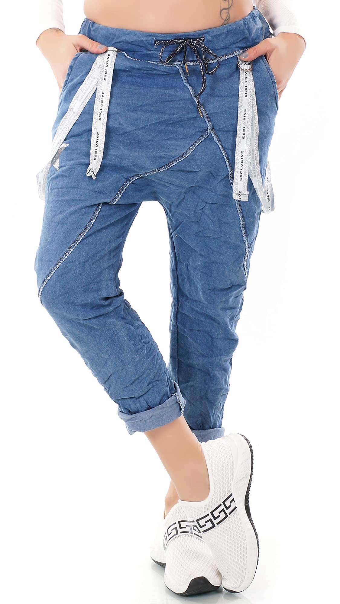 xy Italy Hose Jeans Look Harem Jogpants Baggy Boyfriend Freizeit Stern Star 36-40