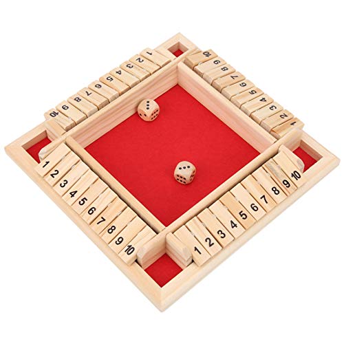 AUNC Holzwürfelspiel, Holzbrett-Würfelspielzeug, leicht zu erlernendes Shut The Box-Brett, 4-seitige 10-Zahlen-Spiele, für KTV Bar