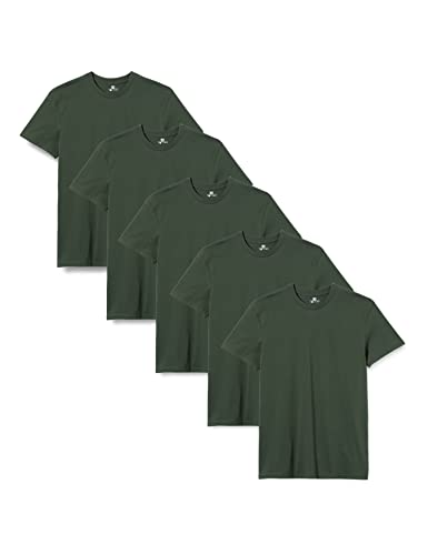 Herren T-Shirt mit Rundhalsausschnitt, Dunkelgrün (5er Pack), S
