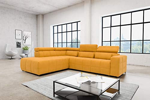 DOMO Collection Brandon Ecksofa, Sofa mit Rückenfunktion in L-Form, Polsterecke Eckgarnitur, 278 x 228 x 80 cm, Polstergarnitur in gelb