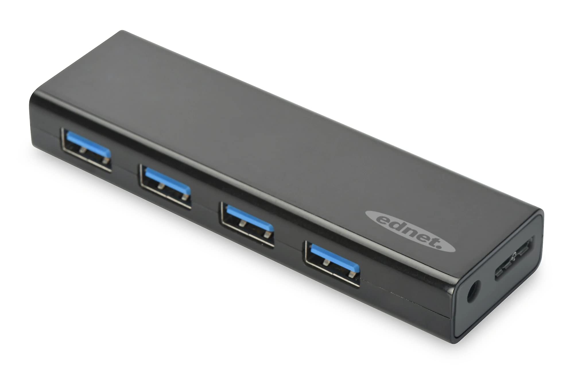 ednet 85155 USB 3 HUB, 4-Port, Datentransfer bis zu 5GB, 5V/2A Netzteil, schwarz