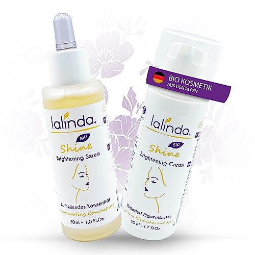 lalinda - BIO Brightening Set - gegen Pigmentflecken, Altersflecken und Falten - Anti-Aging Effekt, Vegan 2 Produkte Set 30 ml + 50 ml