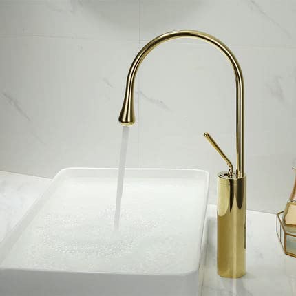 PLJKIHED Waschbeckenarmaturen Mischbatterie, Badezimmer-Wasserhahn, Grauer Waschbecken-Wasserhahn, heiß, kalt, gebürstetes Gold, Waschbecken-Wasserhahn, Messing-Wasserhahn, Küchenarmatur, drehbarer