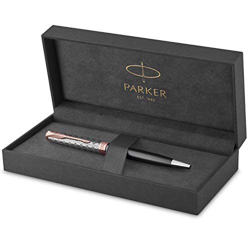 PARKER Sonnet Kugelschreiber | Premium Metall und Grau satiniert mit Roségold-Finish | mittlere Spitze mit schwarzer Tinte | Geschenkbox