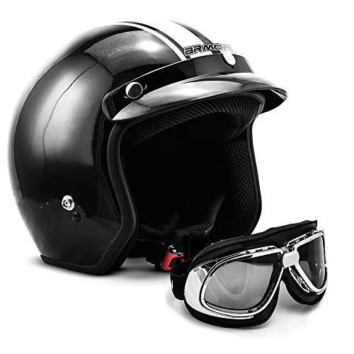 ARMOR Helmets AV-47 Set Jet-Helm Motorrad, Visier Helmet Bleutooth, XXL (63-64cm), Schwarz Weiß