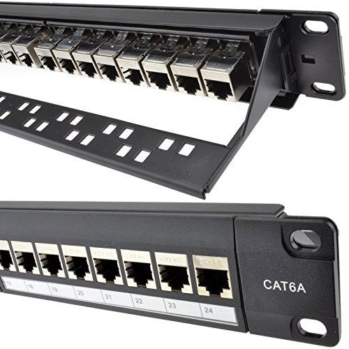 24 Port RJ45 CAT6A Abgeschirmtes Durch Kupplung Patchkabel Panel Mit Hinten Stange [Cat6A Shielded]