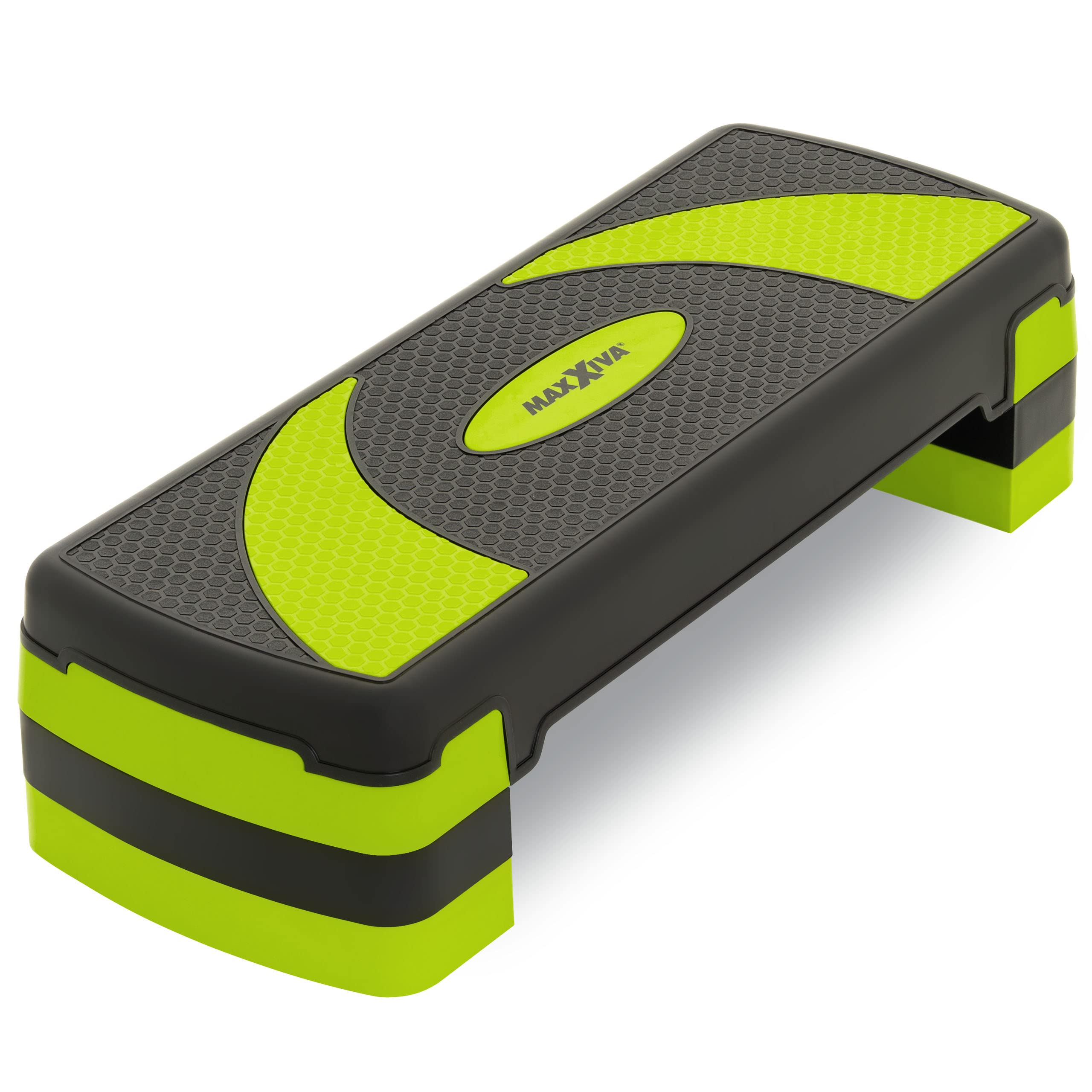 MAXXIVA® Stepper Aerobic-Fitness-Steppbrett mit Antirutsch-Matte 67 x 27 x 10/15/20 cm höhenverstellbar Hometrainer Fitnesstraining Workout (grün-schwarz)