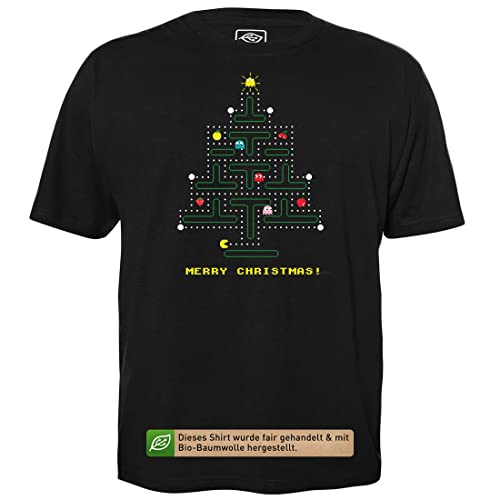 Retro Gaming Weihnachtsbaum - Herren T-Shirt für Geeks mit Spruch Motiv aus Bio-Baumwolle Kurzarm Rundhals Ausschnitt, Größe 4XL