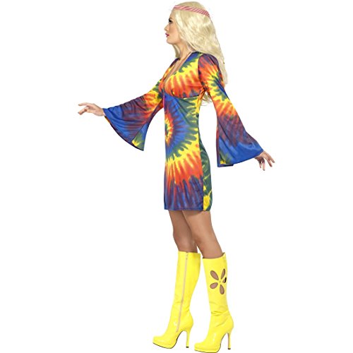 Amakando 70er Jahre Kostüm Flower Power Damenkleid S 36/38 60er Jahre Vintage Hippiekleid Hippie Kleid Karneval Kostüme Damen Sexy Retro Party Faschingskostüm Blumenkind Mottoparty Hippiekostüm