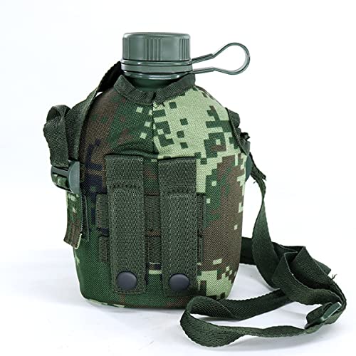 HNJZX Aluminium Wasserflasche,Camouflage-Wasserflasche,1L Aluminium Camping Wasserflasche,Camping-Wasserflasche mit Riemen, mit Abdecktasche für Camping Wandern Rucksack-Jagd (Dschungeltarnung)