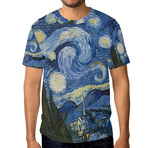 alaza Herren Sternennacht Van Gogh Ölgemälde Kurzarm T-Shirt beiläufige X-Groß Multi