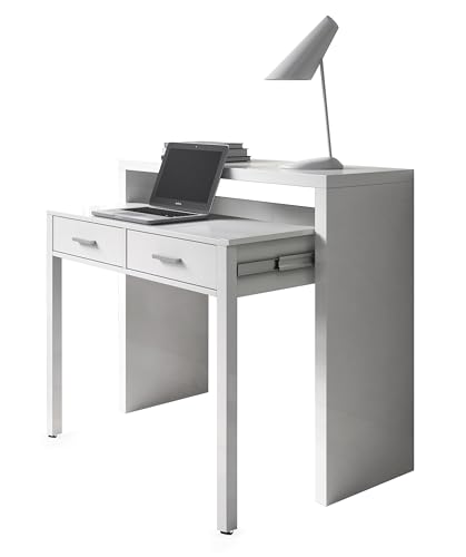 habeig Regal-Schreibtisch Schreibtisch + Kommode in einem, ausziehbar, 99x88x36/66cm, ausziehbar (Weiß/Weiß)