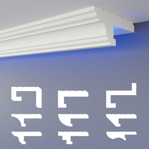 HEXIMO Schattenfuge LED Stuckleisten, XPS Styropor indirekte Beleuchtung Trockenbau Decke Deckenstuck Styroporleisten für Decken (30.6 Meter HLED 16)