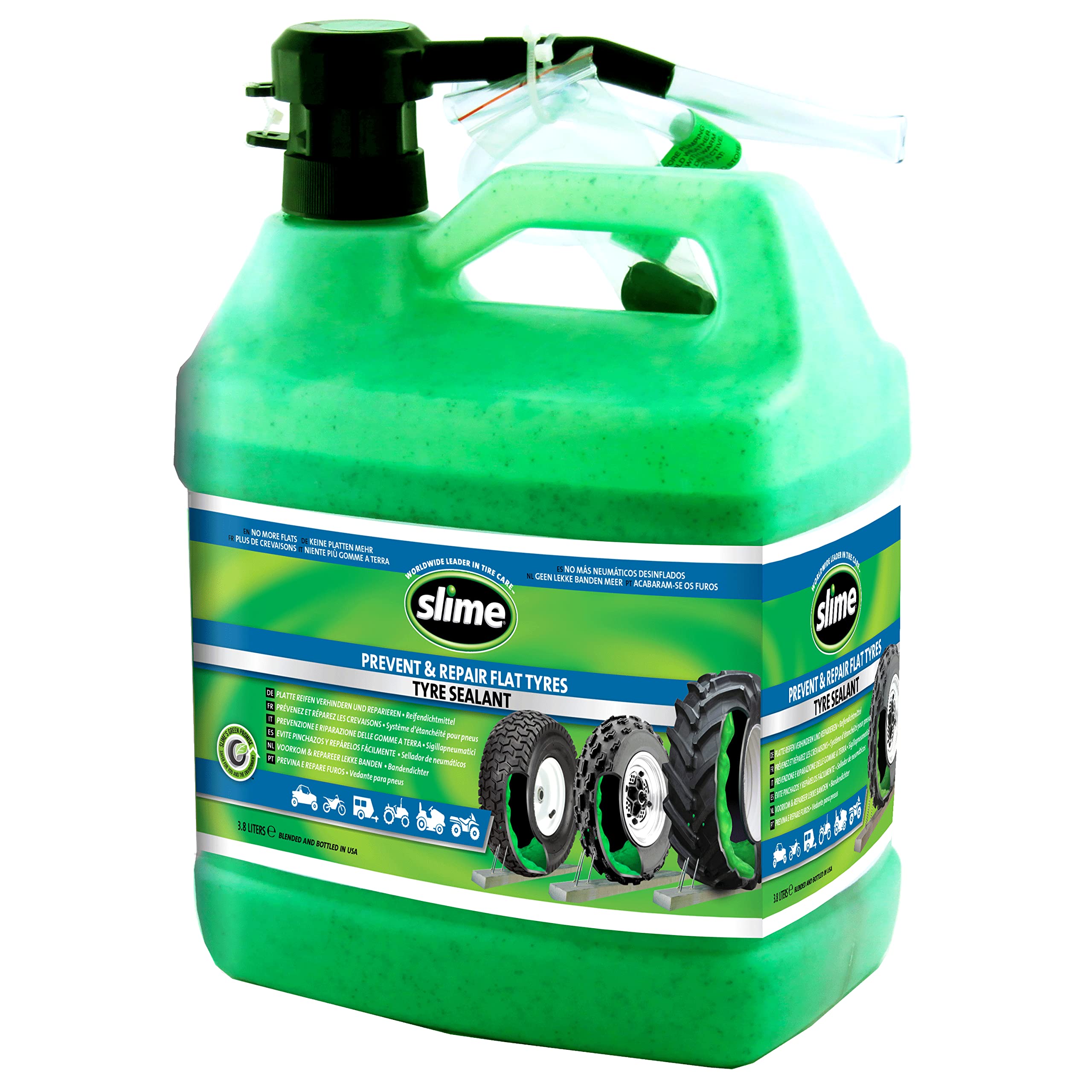 Slime SDSB-1G/02-IN Dichtmittel für Reifenreparatur bei Platten mit Pumpe, Geeignet für Traktoren, Lkw, Trailer, Geländefahrzeuge und Quads, Ungiftig, Umweltfreundlich, 3,78-l-Flasche (1 Gallone)