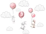 Szeridan Kaninchen Hase Ballons Wolken Wandtattoo Babyzimmer Wandsticker Wandaufkleber Aufkleber Deko für Kinderzimmer Baby Kinder Kinderzimmer Mädchen Junge Dekoration (100 x 200 cm, Rosa)