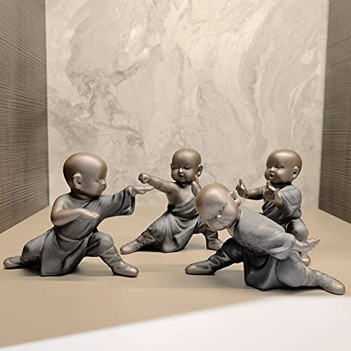 Pevfeciy Buddha Figur 4er Set - Buddha Skulpture Kleine aus Keramik - Kung Fu Mönche Dekoration - Deko Wohnzimmer Modern Desktop Ornamente Zen Tee Tray Haustier Statuen Crafts Geschenk