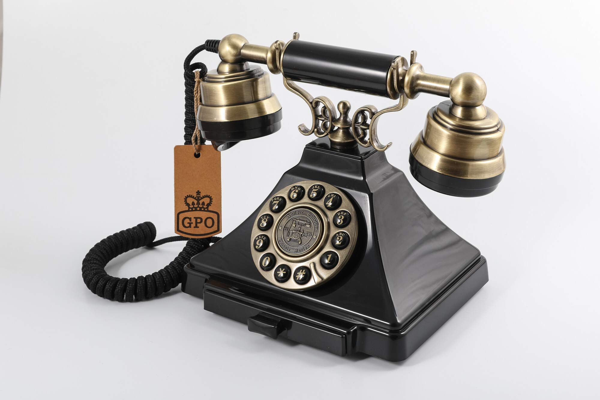 GPO Duke nostalgisches Vintage drucktastentelefon 1938SPUSH mit Textilschnur- Schwarz Bronze