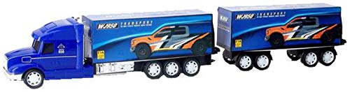 JT-Lizenzen Luna Transporter Mega Truck 65 cm Lastwagen Haubenlenker LKW mit Anhänger und 4 Rennwagen +3J