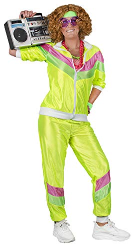 Funny Fashion 80er Jahre Trainingsanzug Jogginganzug für Damen - Neongelb Gr. 44/46