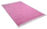 Theko | Dhurry Teppich aus 100% Baumwolle Flachgewebe Teppich Happy Cotton | handgewebt | Farbe: Fuchsia | 70x140 cm