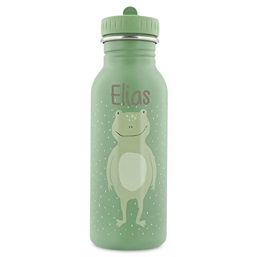 Personalisierte Trinkflasche aus Edelstahl von Trixie Baby Gravur des Namens (500 ml, Frosch)