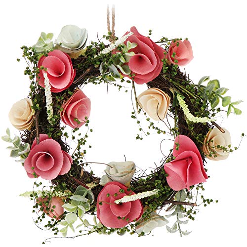 com-four® Türkranz Frühling mit Blumen aus Holz - Dekorativer Tischkranz - Kranz Deko mit Aufhänger