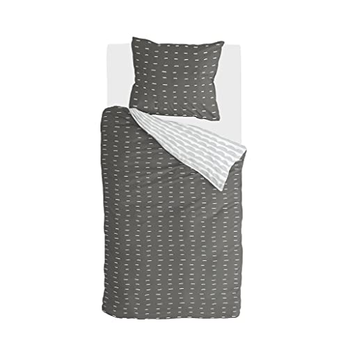 Walra Bettbezug More Dashes, 100% Baumwolle, 140x220, 2-teilig, Off Black/Grey