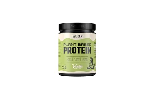WEIDER Plant Based Protein, veganes Proteinpulver für leckere Shakes mit hochwertigem pflanzlichen Eiweiß, 3 pflanzliche Proteinquellen, vegane Whey Alternative, 23 g Protein pro Shake, Vanille, 450 g
