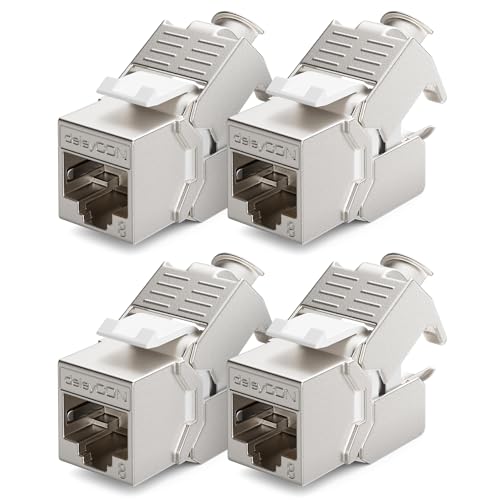 deleyCON 4x CAT 8 Keystone Jack Modul Patchkabel Netzwerkkabel Optimal für CAT8 CAT7 CAT7a Verlegekabel Verbinder STP Schirmung RJ45 Buchse Netzwerk Patchpanel Keystonehalterung Erweiterung